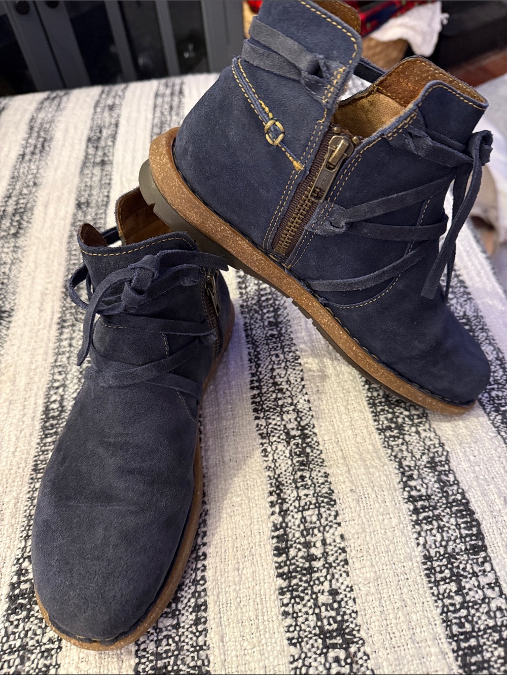 GUC Born Navy Suede Ankle Boots w/Side Zip Born, suede, flannel, bohemian, cozy